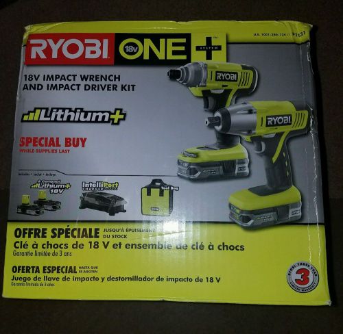 Ryobi P1831 ONE+ 18V Lithion Cordless Impact Wrench and Impact Driver Combo Kit