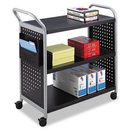 Safco scoot three-shelf utility cart, 31w x 18d x 38h, black/silver for sale