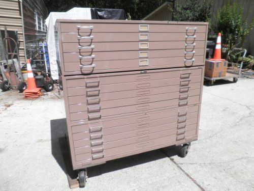 Mayline Metal Blueprint Map Flat File Filing Cabinet 15 (2&#034;) Drawers, 3 Sections