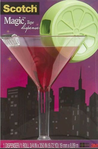 NEW Scotch Magic Tape Dispenser w/Tape Cosmopolitan Martini Lime Cocktail Glass