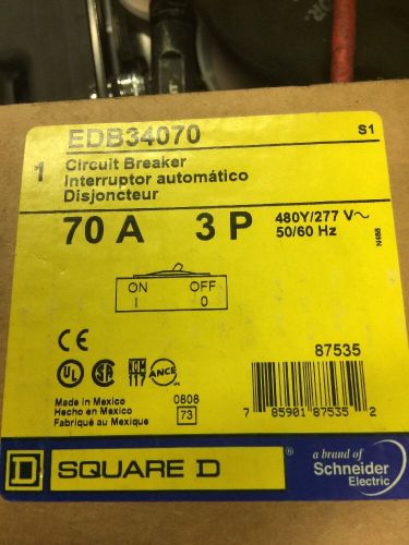 Square D EDB34070SA 3p 70amp 480v shunt trip circuit breaker EDB34070 w/ FS!
