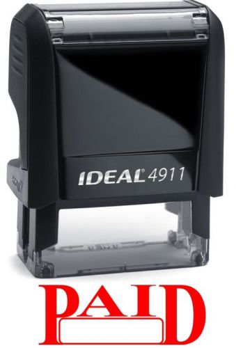 PAID with Date Box, IDEAL 4911 Self-inking Rubber Stamp with RED INK