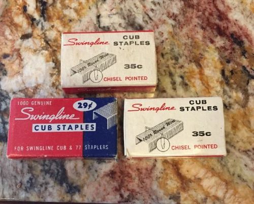 3 VINTAGE BOXES OF SWINGLINE CUB STAPLES - 29 cents / 35 cents