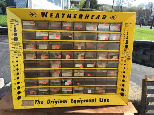 Vintage weatherhead metal display storage cabinet garage oil brass 64 drawers for sale