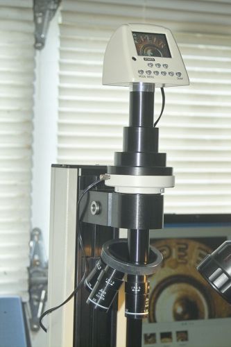 Leica inspection microscope with color digital camera and support stand-mech stg for sale