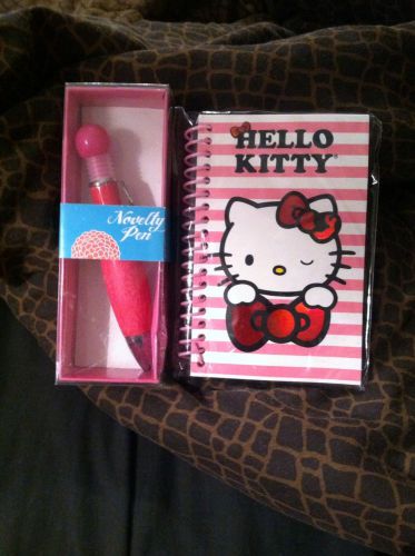 Sanrio Hello Kitty Pink Striped Foil Cover Journal with Pink Novelty Fashion Pen