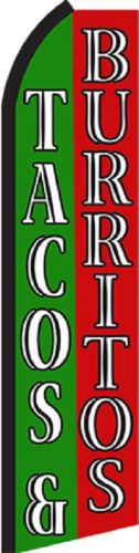 TACOS AND BURRITOS RED &amp; GREEN FEATHER BUSINESS FLAG TALL BANNER 15&#039;