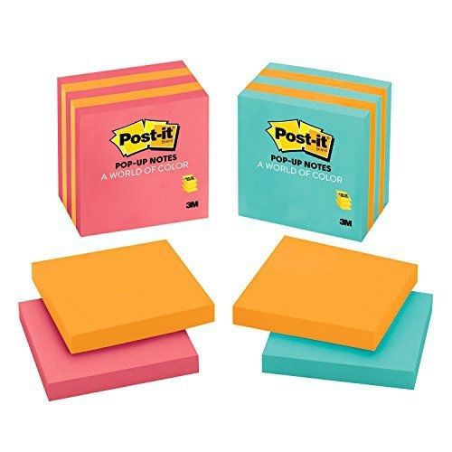 Post-it Pop-up Notes, 3 in x 3 in, Assorted Colors, 5 Pads/Pack