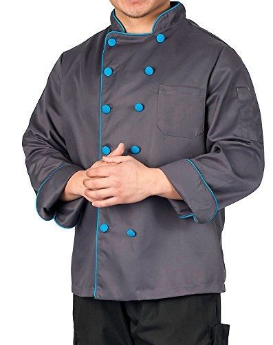 KNG Men&#039;s Executive Chef Coat with Contrast Slate with Teal Accent, L