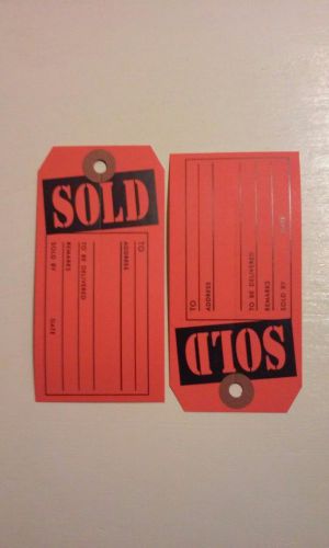 100 Large SOLD Tags - Red and black  Heavy Duty Paper Stock 4 3/4 x 2 3/8 3000rd