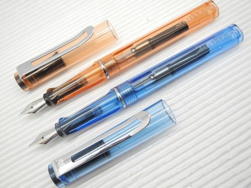 Jinhao 599C Medium Fine Nib Fountain Pen w/ Ink Converter, Clear Blue &amp; Orange