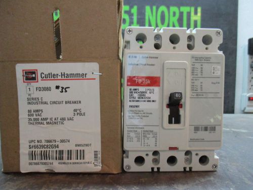 CUTLER-HAMMER 80AMP INDUSTRIAL CIRCUIT BREAKER CAT#FD3080 600VAC  3:P NIB