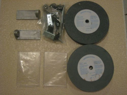 Two 8&#034; grinding wheel 36 &amp; 60 grit, tool rest, eye sheild, spark guard for sale