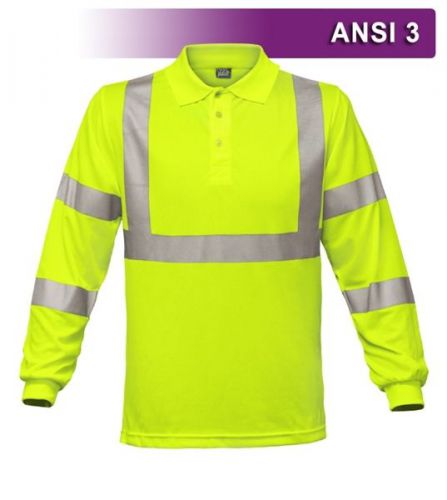 Reflective Apparel Safety Polo Shirt Long Sleeve Hi Viz Work ANSI 3 VEA-314-ST