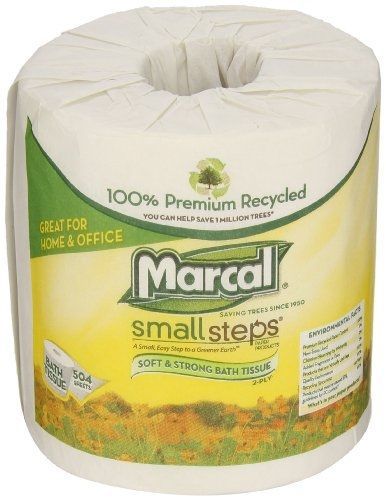Marcal 6495 White Small Steps 100% Premium Recycled 2-Ply Bath Tissue Roll 504