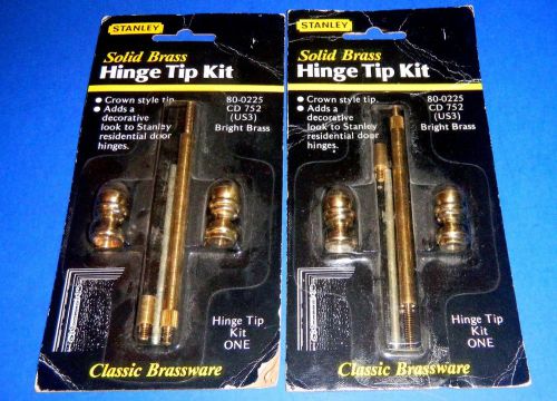 Pair Stanley Solid Bright Brass Hinge Tip Kit 80-0225 CD752 for 3 1/2&#034;- 4&#034; Hinge