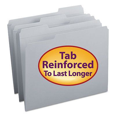 File Folders, 1/3 Cut, Reinforced Top Tab, Letter, Gray, 100/Box