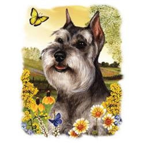 Schnauzer Dog Floral HEAT PRESS TRANSFER for T Shirt Sweatshirt Tote Fabric 905a