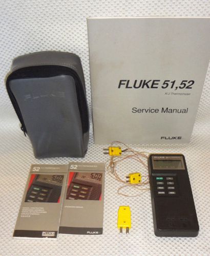FLUKE 52 K/J DIGITAL THERMOMETER with 2 THERMOCOUPLES / CASE / MANUALS