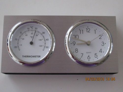 DUAL-FUNCTION DESK CLOCK-CLOCK/THERMOMETER-STAINLESS STEEL-GIFT/AWARD/OFFICE