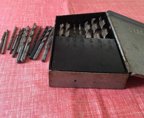 Vtg Lot Old Drill Bits Mostly cleveland twist drill In Metal Case