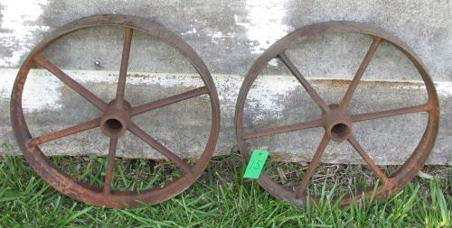 2 Antique Cast Iron Wheels Hit Miss Engine Trucks Pulleys