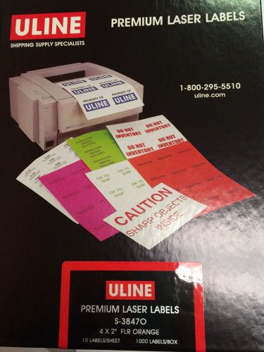 ULine Premuim Fl. Orange Laser Label S-38470, 4&#034; x 2&#034;, 1000 labels/box