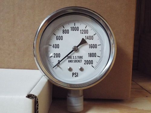 0-2000psi 4&#034; all stainless lower mount dry but fillable pressure gauge for sale
