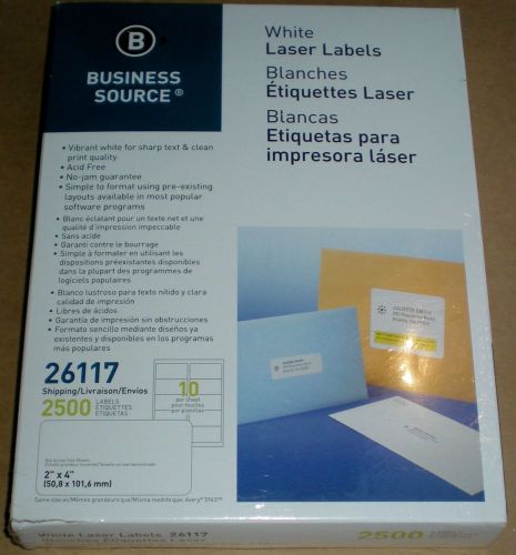 OFFICE WHITE LASER LABELS 10 PER PAGE 26117 BUSINESS SOURCE 2&#034; X 4&#034; 2500 PACKAGE