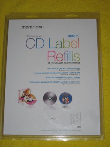 Memorex 300pk CD Label Refills Matte Paper Ink Jet &amp; Laser, New!