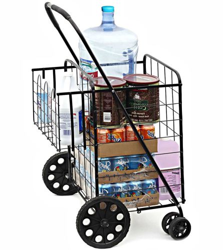Folding shopping utility cart jumbo size grocery double basket laundry travel for sale