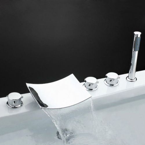 5 holes chrome waterfall spout widespread bathtub filler faucet with handshower for sale