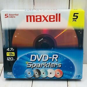 Maxell Sparklers DVD-R Blank Media 5 Pack Computer Assorted Multi Colored 4.7 GB