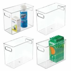 mDesign Tall Plastic Desk Organizer Office Bin with Handles - 4 Pack - Clear