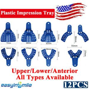 Dental Perforated Plastic Impression Trays Upper/Lower/Anterior S/M/L 12pcs/pack