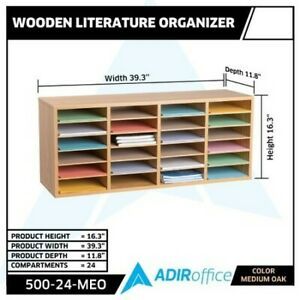 ADIROFFICE ADI500-24-MEO 24-Compartment Wood Adjustable Paper Sorter Literature
