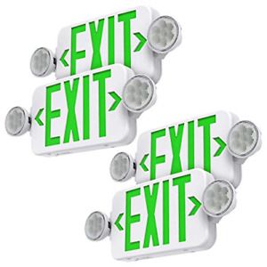 SASELUX Green Led Exit Sign Emergency Light Combo Adjustable Two Head, Double AC