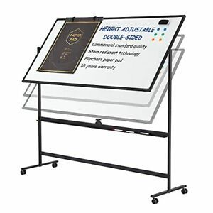 Large Mobile Rolling Magnetic Whiteboard - 48 x 32 Inches Height Adjust Double S