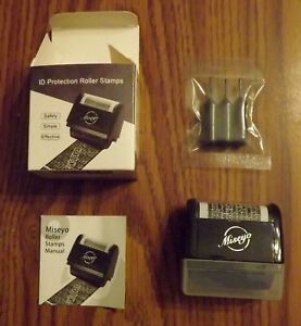 New Miseyo Wide Identity Theft Protection Roller Stamp Set Black + 3 Ink Refills