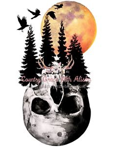 Sublimation Print Design Skull Moon Halloween Ready to Press Heat Transfer