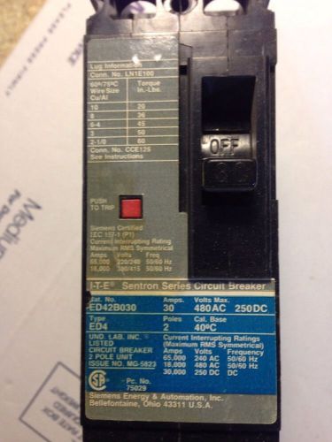 Siemens ite ed42b030 circuit breaker 2p/480v/30a for sale