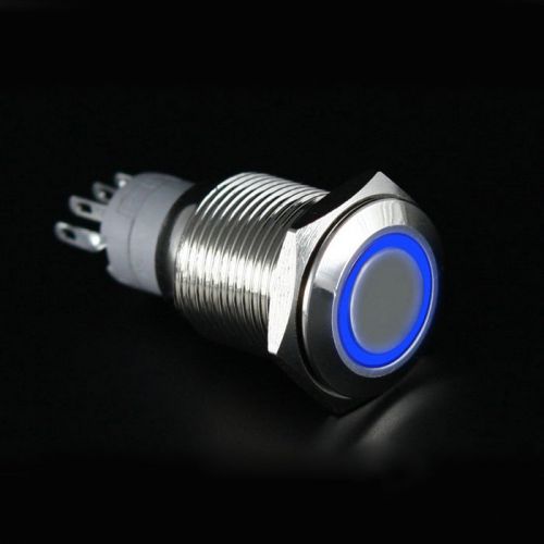 12V 16mm LED Power Push Button Switch Silver Aluminum Latching Type A Unique