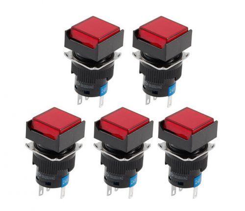 5 x DC 24V Red Light Round Cap 1NO 1NC Panel Mount Momentary Push Button Switch