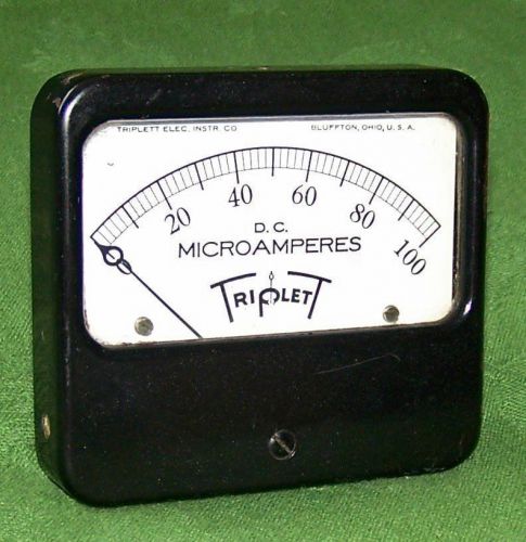 Vintage TRIPLETT model 32122 Microamperes D.C. 0-100 Panel Meter  3.5 x 3.125 in