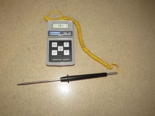 ^^ OMEGA 450 AKT THERMOCOUPLE THERMOMETER TYPE K W/ PROBE (OM1)