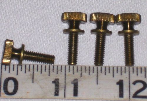 Lot of 4 brass knurled head thumb screw w/ flared shoulder, 8-32 thread x 1/2&#034; l for sale