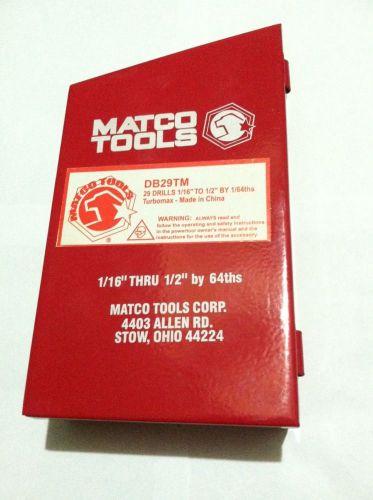 Matco Tools DB29TM 1/16&#034; Thru 1/2&#034; By 64ths 29 Piece Drill Bit Set