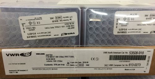 Package of 6 96-Rack VWR 1250uL Disposable Pipet Tips #53508-918 Exp 2016
