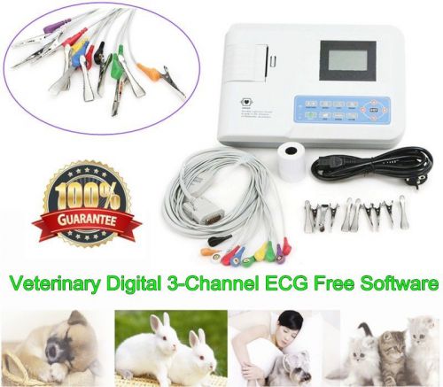 Portable Digital 3-Ch EKG/ ECG machine Veterinary ECG Free software, 2y warranty