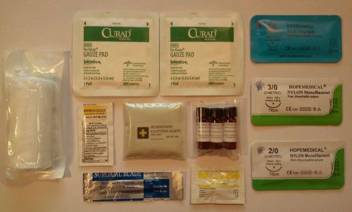 Lidocaine, blood clot, suture, gauze bandage first aid survival kit for sale